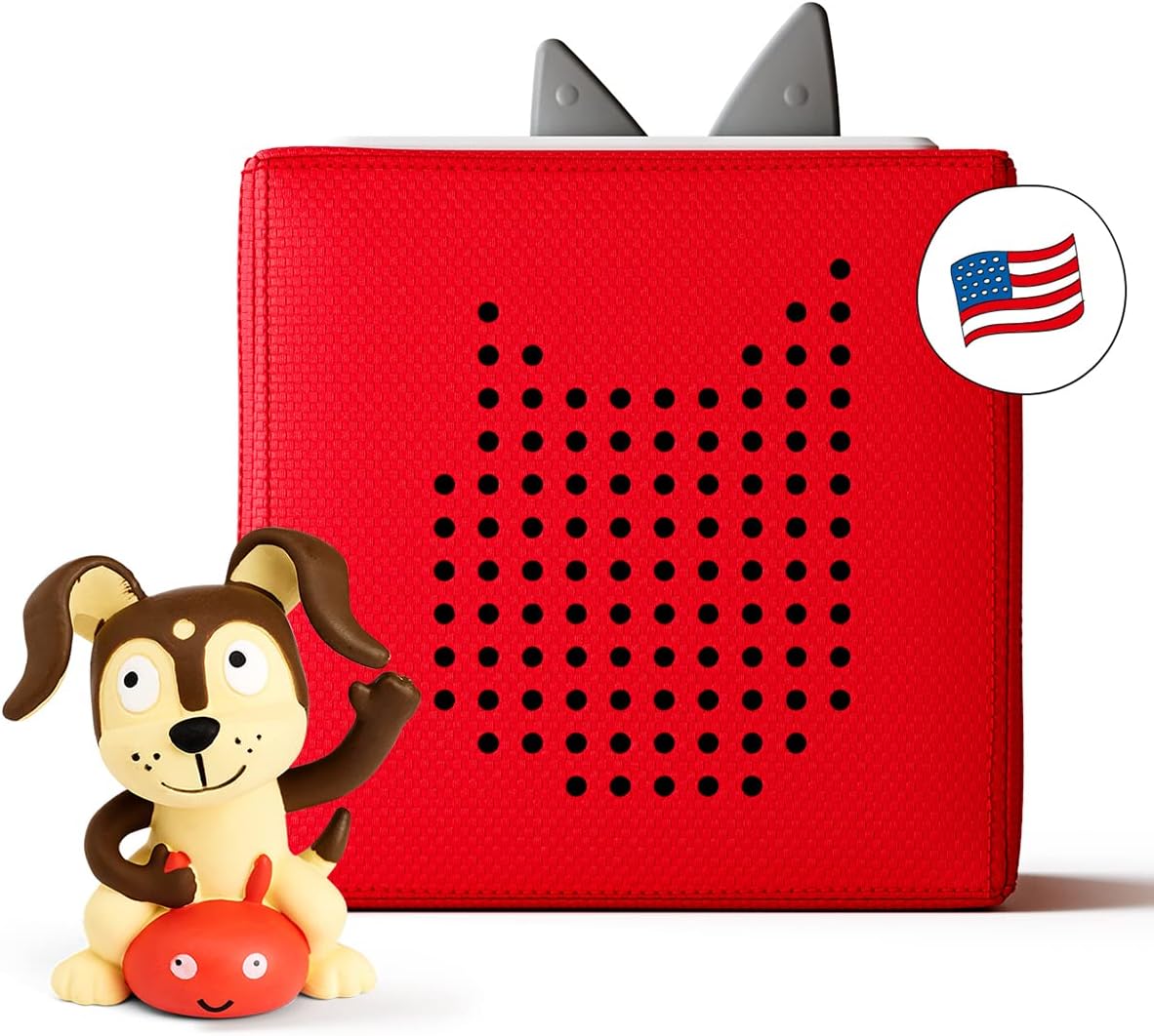 Red Toniebox with dog figurine