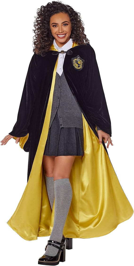 image of woman wearing Harry Potter Hufflepuff robe