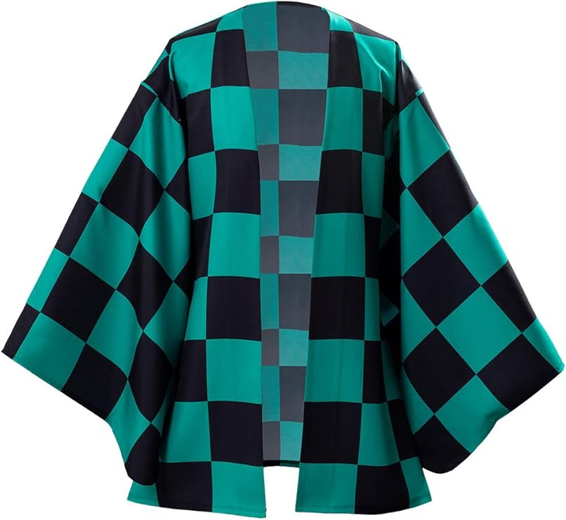 image of green and black checked haori