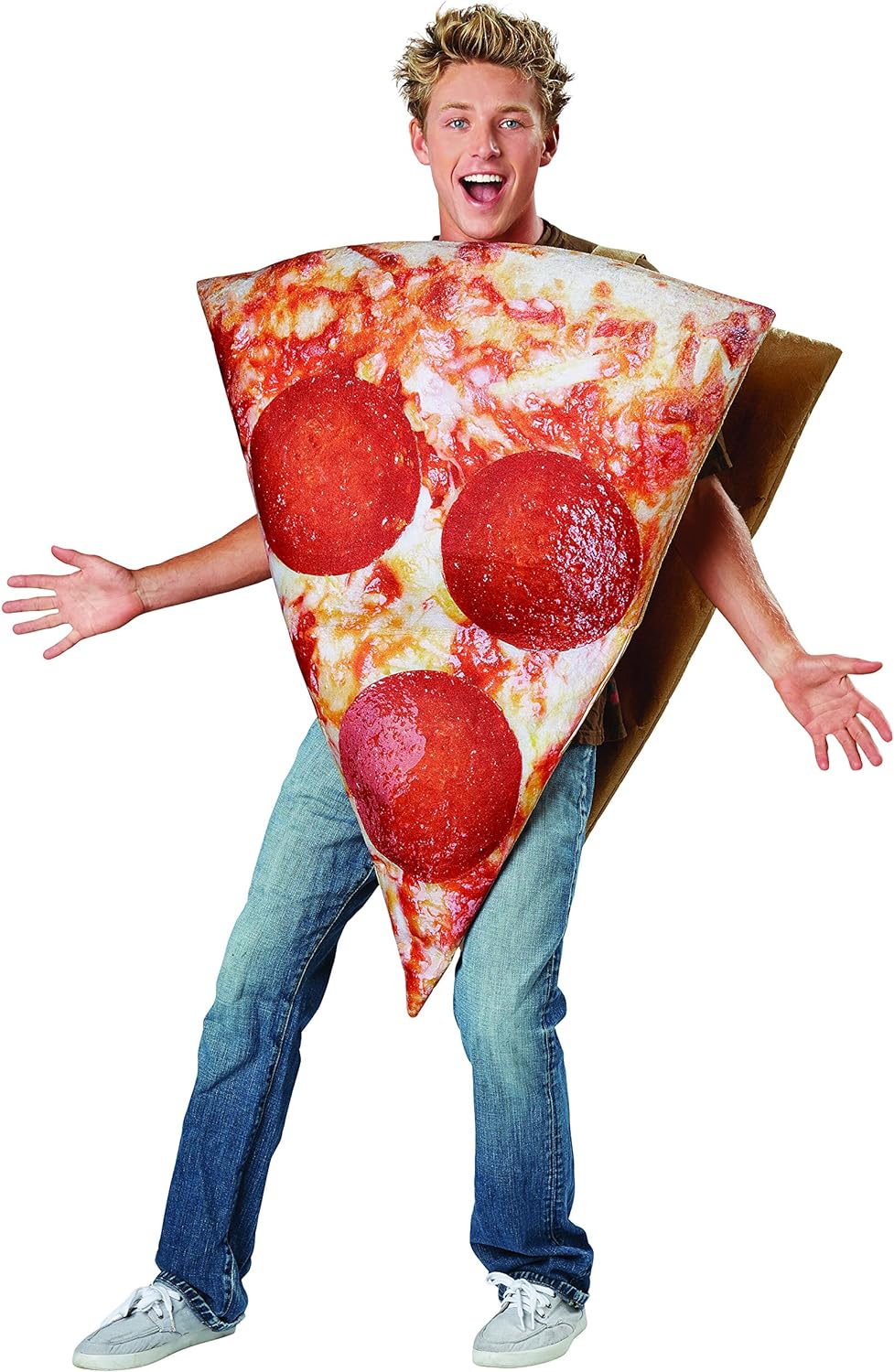 image of man wearing a slice of pizza costume