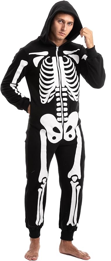 image of man wearing black and white skeleton onesie