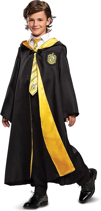 image of boy wearing a Harry Potter Hufflepuff robe