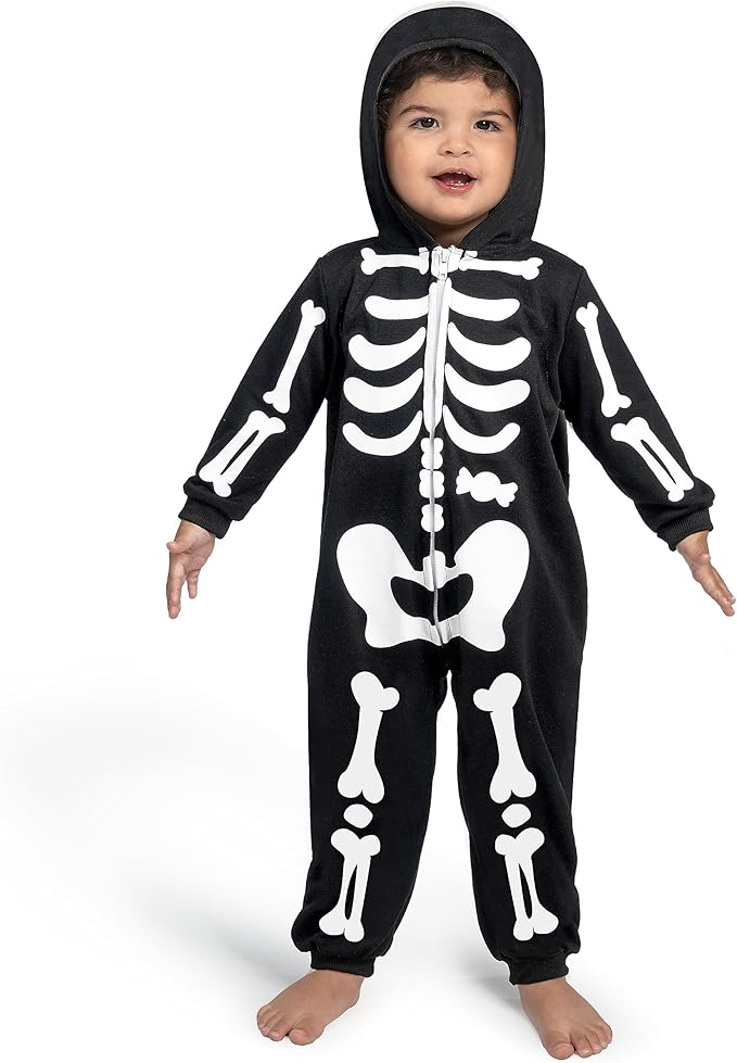 image of a child wearing a skeleton onesie/costume