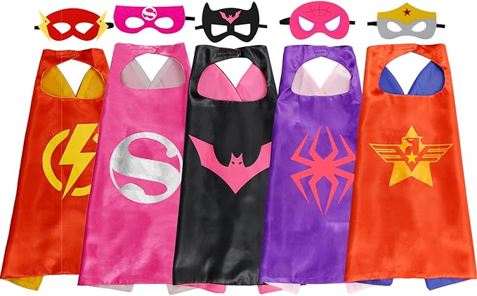 image of 5 children's superhero capes and matching masks