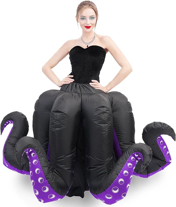 image of woman wearing black and purple inflatable octopus costume