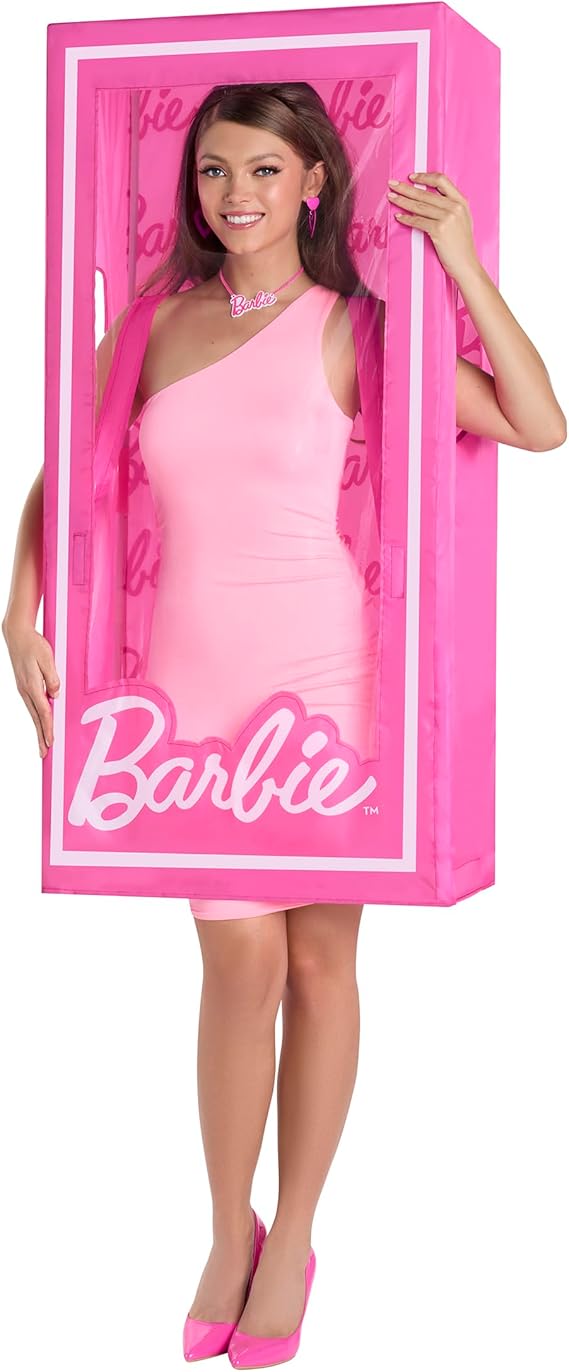 image of woman in a Barbie box costume