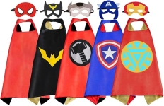 image of 5 children's superhero capes with coordinating masks