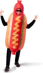 Image of man wearing inflatable hot dog costume