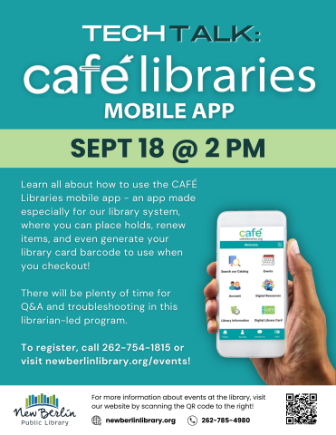 Tech Talk about the CAFÉ Libraries app on September 18 at 2 PM