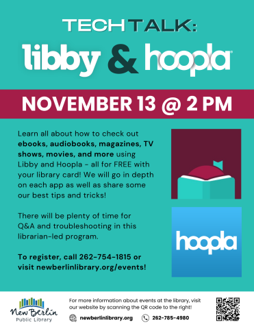 Tech Talk: Libby & Hoopla on November 13 at 2 PM