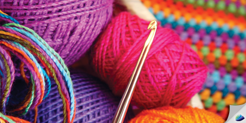 Colorful yarn with crochet hook