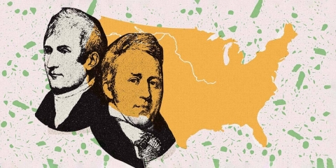 Portraits of Lewis and Clark, image of the United States of America, splatter paint