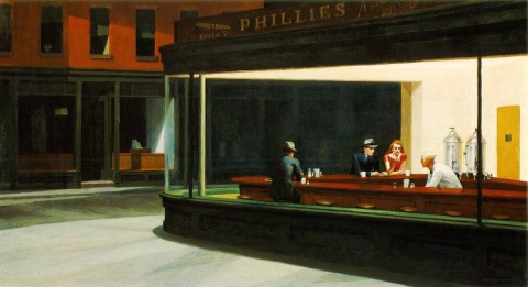 picture of nighthawks, a new york city diner counter from the 1960s